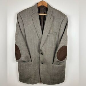 Rare VTG 90s Ralph Lauren Herringbone 100% Wool Blazer 44R Suede Elbow Patches